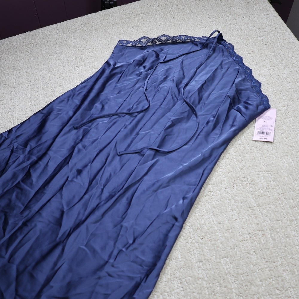 Wild Fable Navy Blue Satin Lace Trim Halter Slip Dress XL 331 09 4373